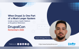 "When Drupal Is One Part of a Much Larger System. Inside an Open Health Platform at DrupalCon Rotterdam. DrupalCon Rotterdam 2026. David Ortega Porras." A headshot of David Ortega Porras appears beside the event branding to introduce a DrupalCon session about Drupal operating within a broader health platform.