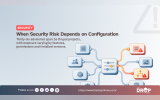 "SECURITY." "When Security Risk Depends on Configuration." "Thirty-six advisories span 16 Drupal projects, with exposure varying by features, permissions and installed versions." A central configuration panel connects to multiple Drupal components, with orange and red warning paths highlighting how risk changes depending on the setup.