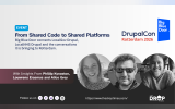 "EVENT. From Shared Code to Shared Platforms. Big Blue Door connects LocalGov Drupal, LocalNHS Drupal and the conversations it is bringing to Rotterdam. DrupalCon Rotterdam 2026. With Insights From Phillip Kynaston, Louwrens Erasmus and Alice Grey." Three black and white speaker portraits appear beside the DrupalCon Rotterdam 2026 and Big Blue Door logos.