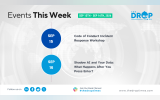Weekly events graphic reading "Events This Week. SEP 15TH - SEP 16TH 2026. SEP 15. Code of Conduct Incident Response Workshop. SEP 16. Shadow AI and Your Data. What Happens After You Press Enter." The Drop Times branding appears with social links and the website.