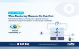 "DISCOVER DRUPAL. When Monitoring Measures Its Own Cost. Native Observability is moving from a general overhead estimate to measurements taken on each Drupal installation. NATIVE OBSERVABILITY." A diagram shows a Drupal installation stack connected to a user, database, cloud, and performance gauge to illustrate monitoring the resource cost of observability on individual sites.