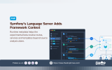 PHP graphic showing a code editor with PHP Twig and YAML files connected to a framework workflow diagram. Text reads "PHP". "Symfony’s Language Server Adds Framework Context". "Runtime metadata helps the experimental beta resolve routes, services and templates beyond source analysis alone". "Follow us on". "https://www.thedroptimes.com/". "THE DROP TIMES".