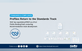 Standards and compliance graphic with the W3C logo and a branching document diagram. Text reads "STANDARDS & COMPLIANCE". "Profiles Return to the Standards Track". "W3C has republished PROF as a First Public Working Draft. restarting Recommendation track development". "WORLD WIDE WEB CONSORTIUM". "Follow us on". "https www thedroptimes.com". "THE DROP TIMES".