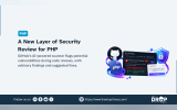 PHP security review graphic titled "A New Layer of Security Review for PHP". Text reads "GitHub's AI-powered scanner flags potential vulnerabilities during code reviews, with advisory findings and suggested fixes." GitHub and PHP security illustration with The Drop Times branding.