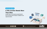 A pale blue Drupal graphic shows an archive box filled with website files and assets. The headline reads "A Site Archive Needs More Than Files" with details about Drupal CMS 2.2.4 improving site archiving through Composer validation and required assets.