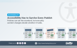 "ACCESSIBILITY. Accessibility Has to Survive Every Publish. Policies can set the standard. but everyday content changes decide whether it holds. Follow us on. https://www.thedroptimes.com/. THE DROP TIMES." A row of connected web pages represents an ongoing publishing workflow. with one misaligned page highlighted in orange to show how a single content update can disrupt accessibility.