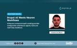 Graphic with a portrait labeled "Antonio De Marco" and the Nuvole logo. Text reads "Discover Drupal. Drupal AI Meets Neuron Workflows. AI Neuron connects Drupal’s existing provider configuration with Neuron agents tools and multi step workflows."