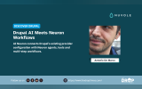 Graphic with a portrait labeled "Antonio De Marco" and the Nuvole logo. Text reads "Discover Drupal. Drupal AI Meets Neuron Workflows. AI Neuron connects Drupal’s existing provider configuration with Neuron agents tools and multi step workflows."